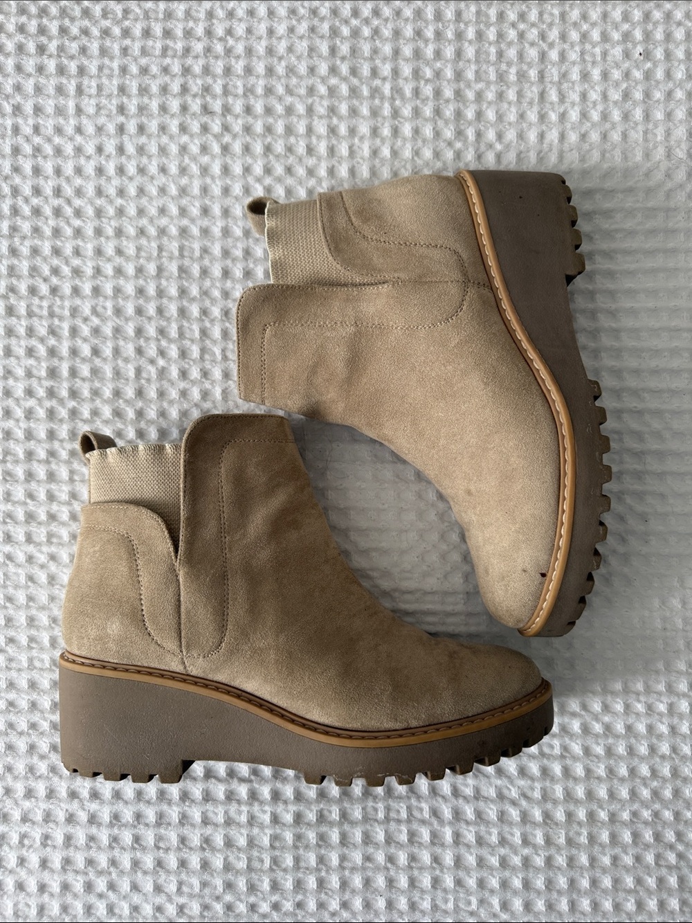 Women's Taupe Suede Chelsea Lug Ankle Boots with Platform Sole